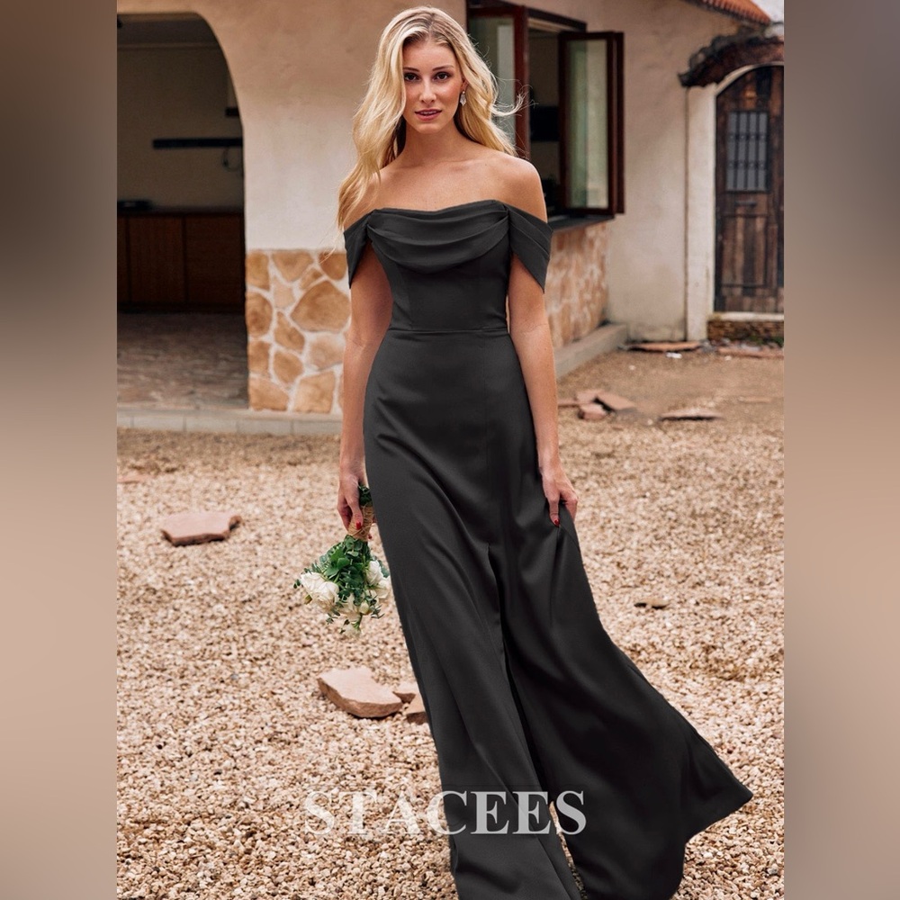 NWT Sheath/Column Off-the-Shoulder Sleeveless Floor-Length Stretch Satin Dress